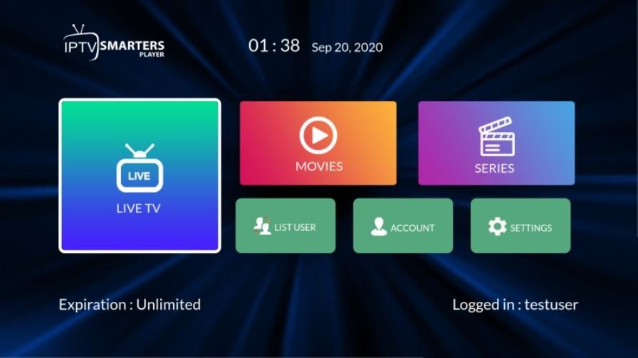 Interface IPTV Smarters Pro chaînes HD 4K en direct